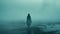 Ghostly Figure In Teal Fog: A Poignant Gothic Illustration