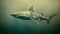 A ghostly yet mesmerizing image of blue shark generative AI
