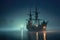 ghostly pirate ship illuminated by moonlight, drifting through fog