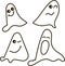 Ghosts, black-and-white, drawing, emotions: nfunny, smile, surprised, scared, winks, yawns, Halloween