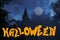 Ghosts, Castle at Full Moon with the lettering Halloween