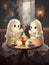 Ghosts enjoying holiday coffee