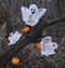 Ghosts and pumpkins in the forest