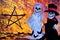 Ghosts skeletons, pentagram-happy Halloween holiday evil spirits. Halloween autumn main holiday of evil spirits, the custom is to