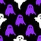 Ghosty scary pattern, colorful Halloween print. Autumn Halloween seamless pattern with scary funny ghosts