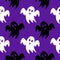 Ghosty scary pattern, colorful Halloween print. Autumn wallpaper, Halloween seamless pattern with scary funny ghosts