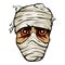 Ghoulish face of a mummy wrapped in bandages