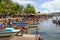 GI, SOLOMON ISLANDS - May 12, 2017: Boats on the shoreline of Gizo Market in the Solomon Islands