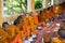 An Giang, Vietnam - Dec 6, 2016: Young monks in temple at ordination ceremony that change the Vietnamese young men to be adult