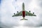 Giant aircraft landing at the airport. Skyward view