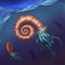 Giant ammonite and cameroceras on a white background. Giant ancient mollusks of the Cretaceous period. Realistic illustration of