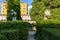 Giant ancient animals heads in 16th-century garden, Cloister of Michelangelo at 3rd century Baths of Diocletian, Rome, Italy