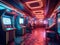 Giant art deco arcade with glossy tiles and neon lights