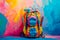 A giant backpack overflowing with school supplies, books, and other fun items, set against a bright and colorful