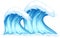 Giant blue ocean waves cartoon isolated