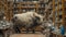 Giant Bull with Horns in a China Shop Filled with Glassware. Generative AI