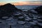 Giant Causeway in Antrim county at sunset