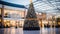 A giant Christmas tree in the middle of a shopping mall . Generative AI