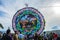 Giant colorful kite with Mayan figures in a circular shape,