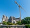 Giant crane on Notre Dame de Paris cathedral in May 2020.