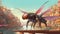 A giant dragonfly flying in the city. Fantasy concept , Illustration painting