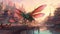 A giant dragonfly flying in the city. Fantasy concept , Illustration painting