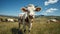 Giant ecological cow grazing at a picturesque domestic farm with superb 16k image quality