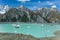 Giant floating icebergs on Tasman Glacier Lake in Aoraki Mount Cook National Park, South Island of New Zealand