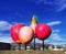 A giant fruits clulpture in Cromwell in the Otago region of the South Island of New Zealand in the afternoon