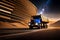 Giant Futuristic Modern Dump Truck Working In A Quarry At Night. Generative AI