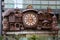 The Giant Ghibli Clock, at the Nittele Tower, Shiodome. The clock is 60 feet wide and designed by Hayao Miyazaki in steampunk