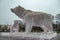 Giant glowing Christmas polar bears in Gorky Park.Moscow.