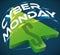 Giant Green Pointer with Hologram Text Promoting Cyber Monday Sales