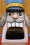 Giant head of nutcracker figure / sculpture with wide open mouth