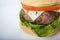 Giant homemade burger classic american cheeseburger on