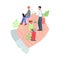 Giant Human Hands Holding Tiny Employees, Office Staff Care, Professional Growth, Personnel Benefits Vector Illustration