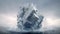 Giant iceberg in the shape of a cube in the middle of a stormy ocean with large crashing swells.