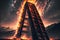 Giant ladder entering the black sky and light catching fire by AI Generated