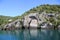 The giant Mine Bay Maori rock carving of Ngatoroirangi on Lake Taupo, New Zealand