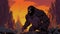 Giant Monster Illustration: Gorilla-lizard Hybrid In Richly Colored Skies