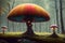 Giant mysterious mushrooms growing like a trees in the forest, low angle view. AI generated