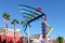 The giant neon Martini Glass and Vegas signs that hang above Freemont Street in downtown Las Vegas