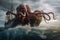 A giant octopus covers the sailors' ship with its tentacles,generative AI.