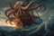 A giant octopus covers the sailors& x27; ship with its tentacles,generative AI.