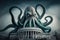 Giant octopus holding washington dc capitol with tentacles illustration generative ai