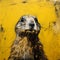 Giant Painted Groundhog On Yellow Background - A Captivating Artwork