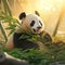 A giant panda is happily gnawing on bamboo