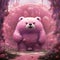 a giant pink stuffed sacred beast at the far end of the forest