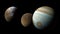 The giant planet and its satellites. Jupiter like planet and his moons. Space concept. Generative AI