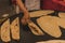 Giant quesadillas of different stews called `Machetes`, typical Mexican fast food